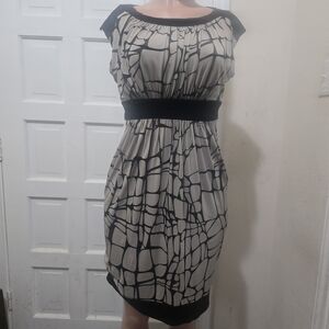 Maggy London Black and Cream Midi Dress